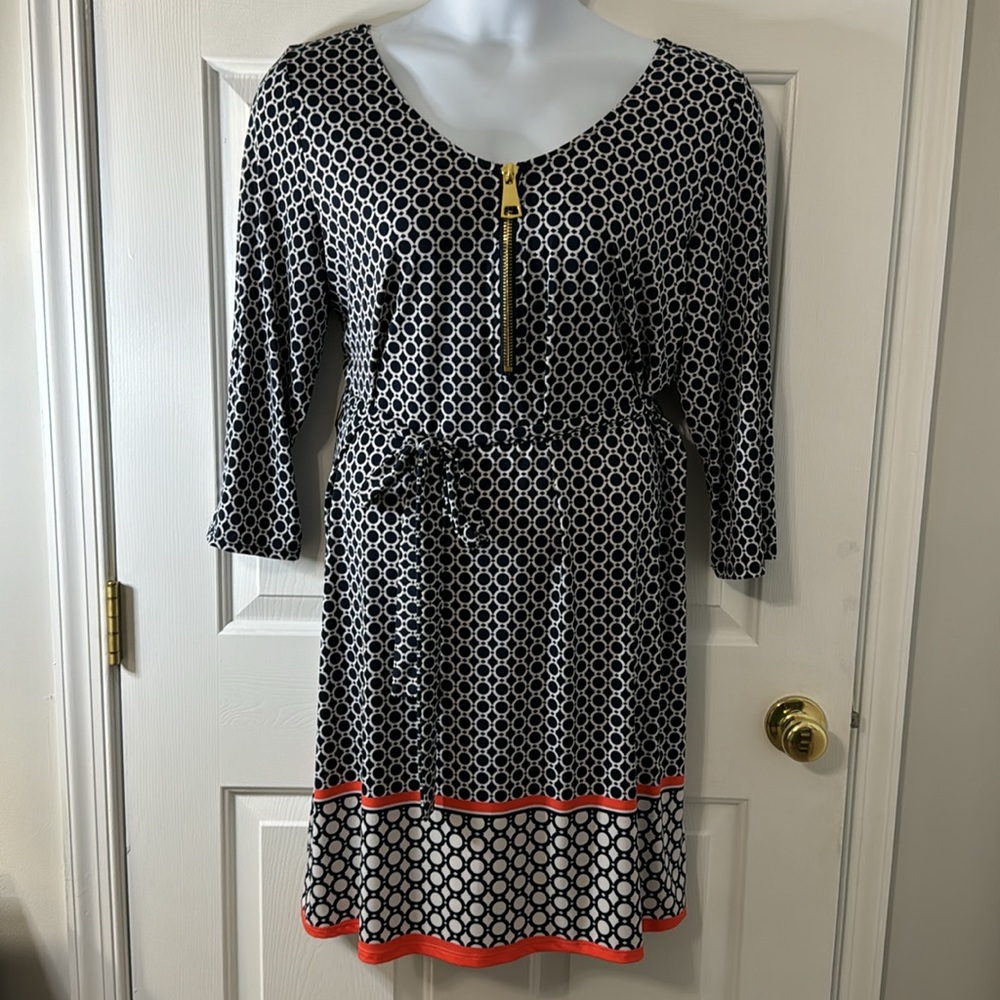Tacera Navy and White Print Dress with Orange Accent  NWOT Size 1X